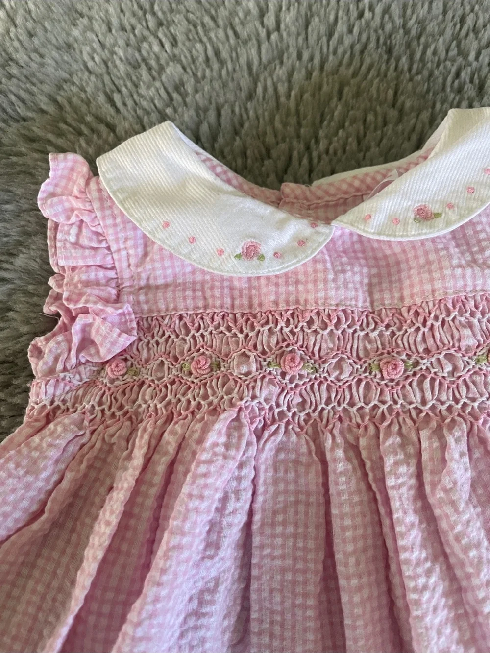 Carter’s Pink Smocked Girls' Formal Party Dress with White Collar Sz 6M